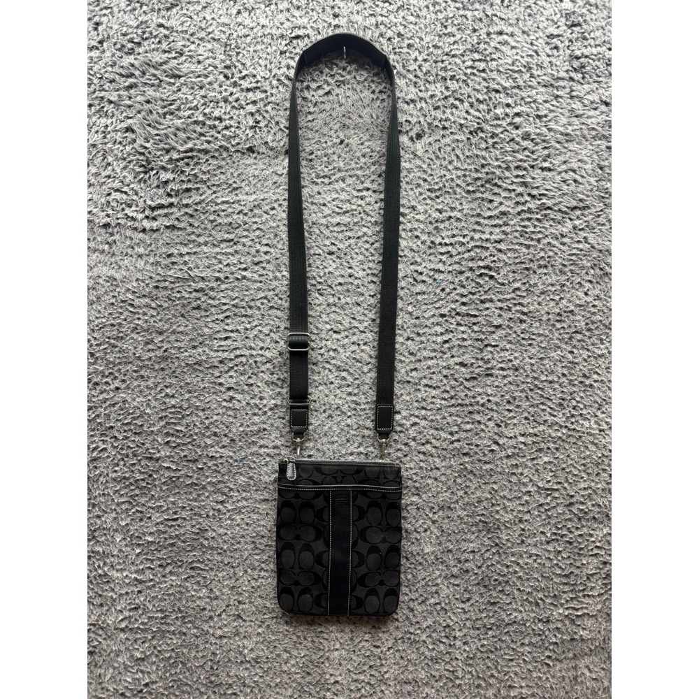 Coach Women's Leather Signature Monogram Crossbody Shoulder Bag Black Small